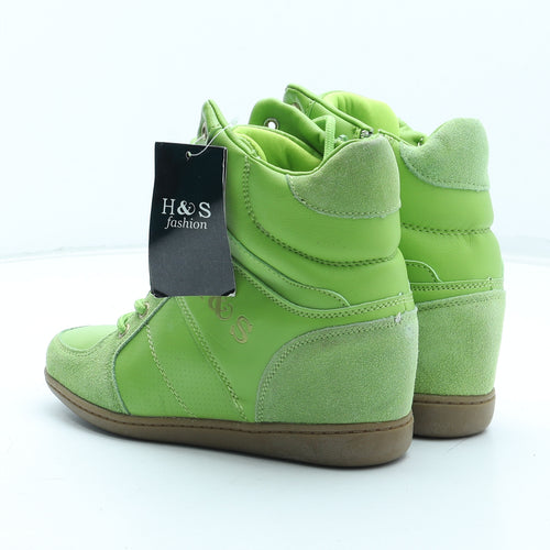H&S Womens Green Leather Trainer UK - Heeled