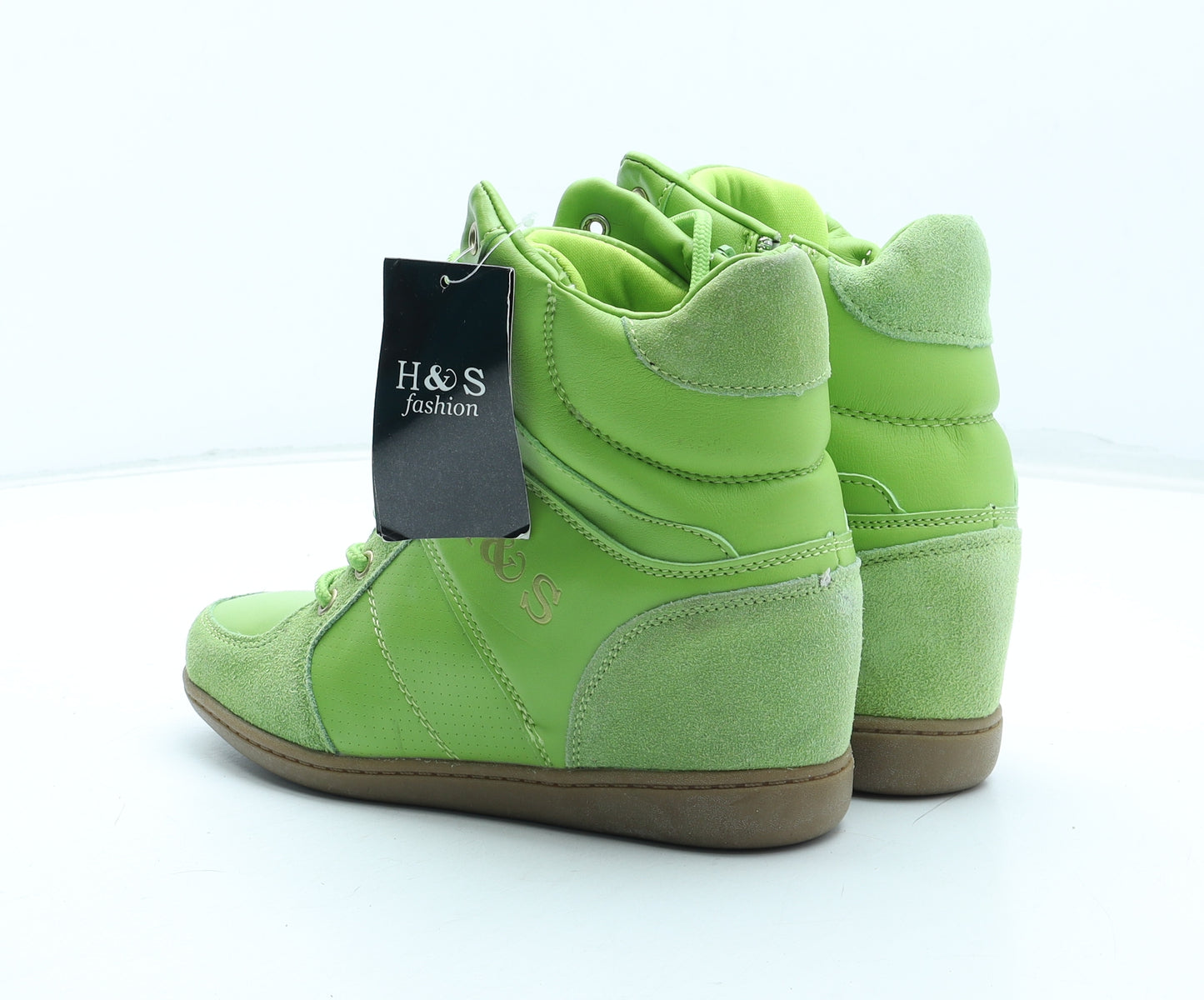 H&S Womens Green Leather Trainer UK - Heeled