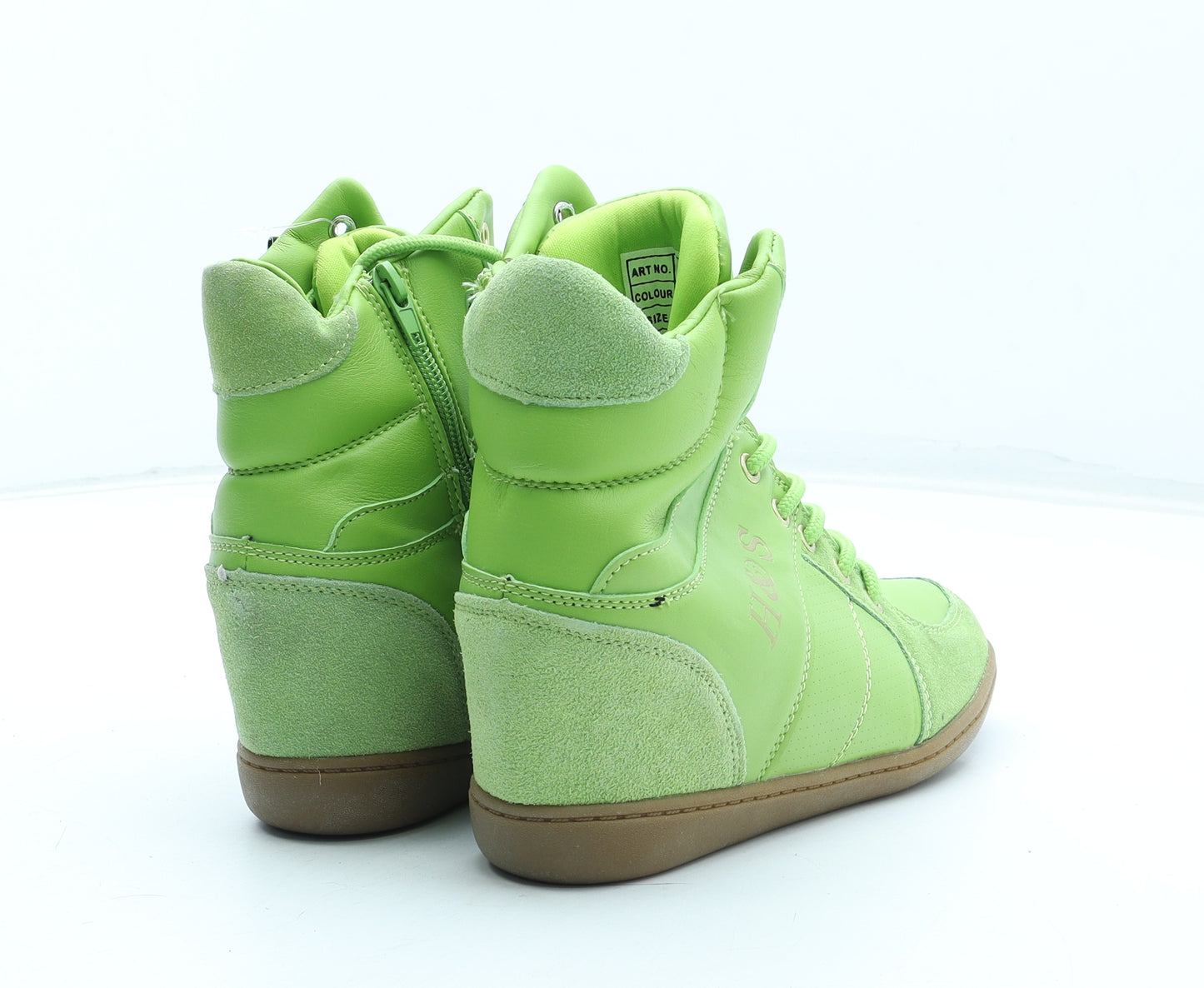 H&S Womens Green Leather Trainer UK - Heeled