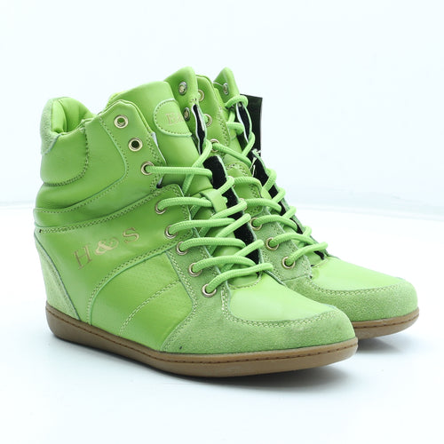 H&S Womens Green Leather Trainer UK - Heeled