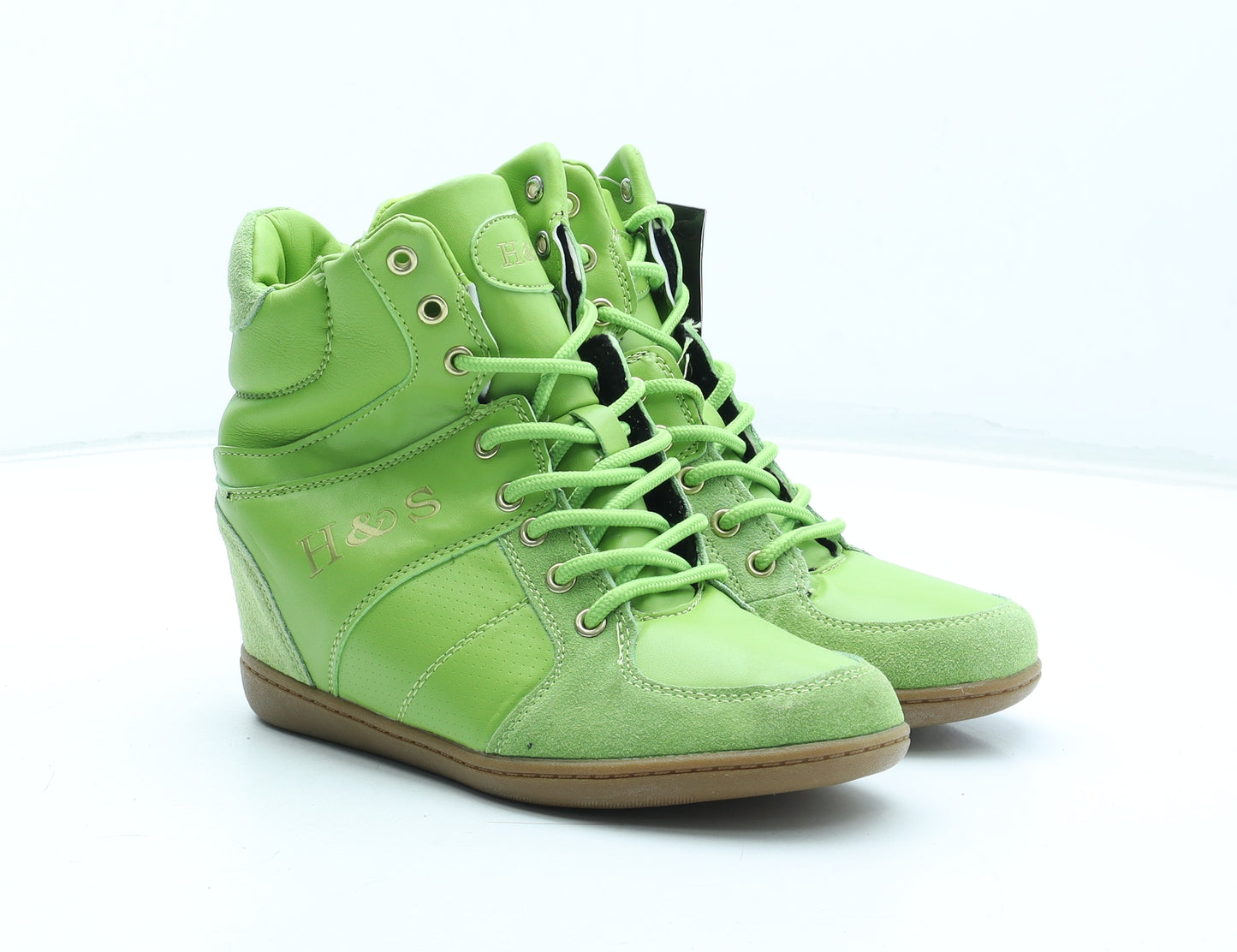 H&S Womens Green Leather Trainer UK - Heeled