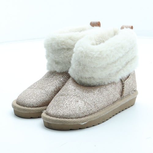 Preworn Girls Gold Polyester Shearling Style Boot UK 7 24