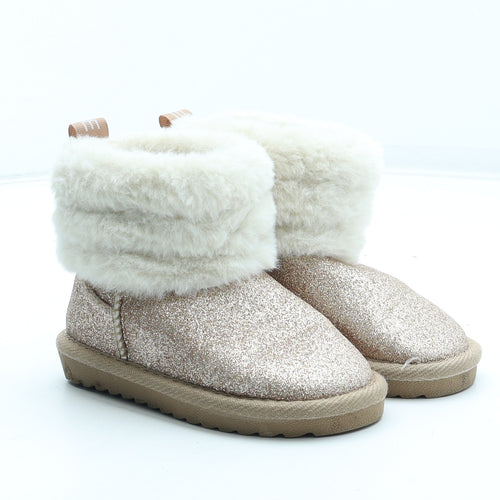 Preworn Girls Gold Polyester Shearling Style Boot UK 7 24