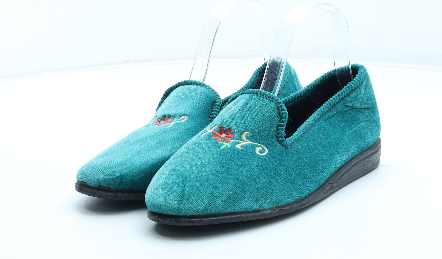 Preworn Womens Green Floral Polyester Slip On Slipper UK