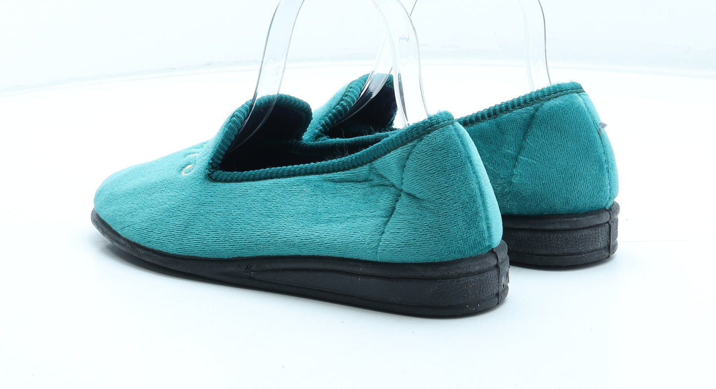 Preworn Womens Green Floral Polyester Slip On Slipper UK