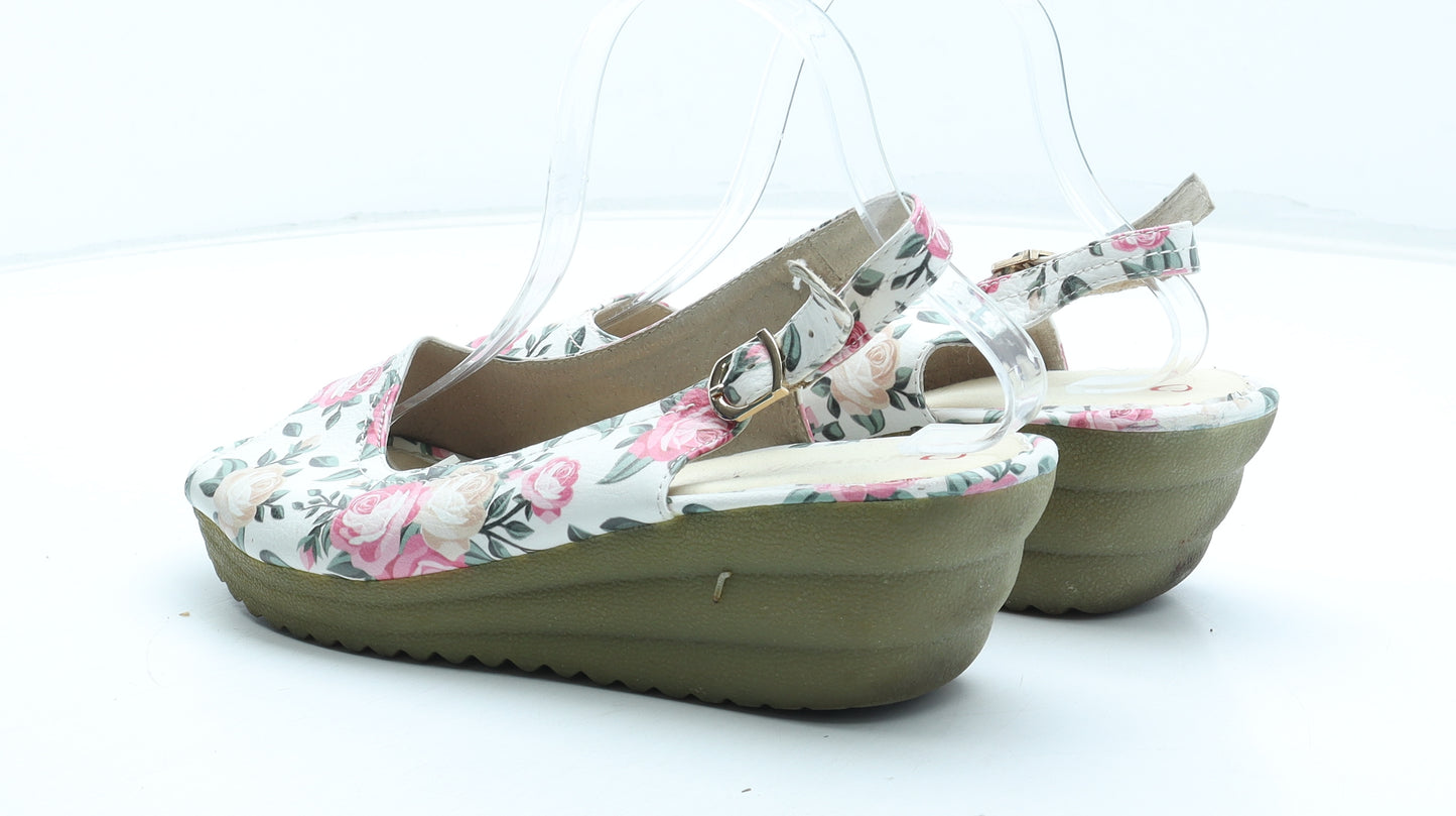 Heavenly Feet Womens Multicoloured Floral Polyurethane Slingback Sandal UK