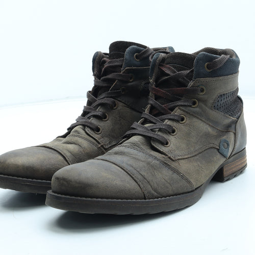 River Island Mens Brown Leather Combat Boot UK 7 41