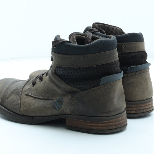 River Island Mens Brown Leather Combat Boot UK 7 41