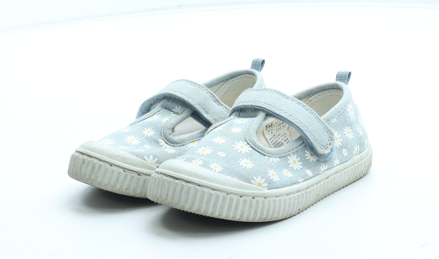 F&F Girls Blue Floral Polyester Mary Jane Casual UK 7 24