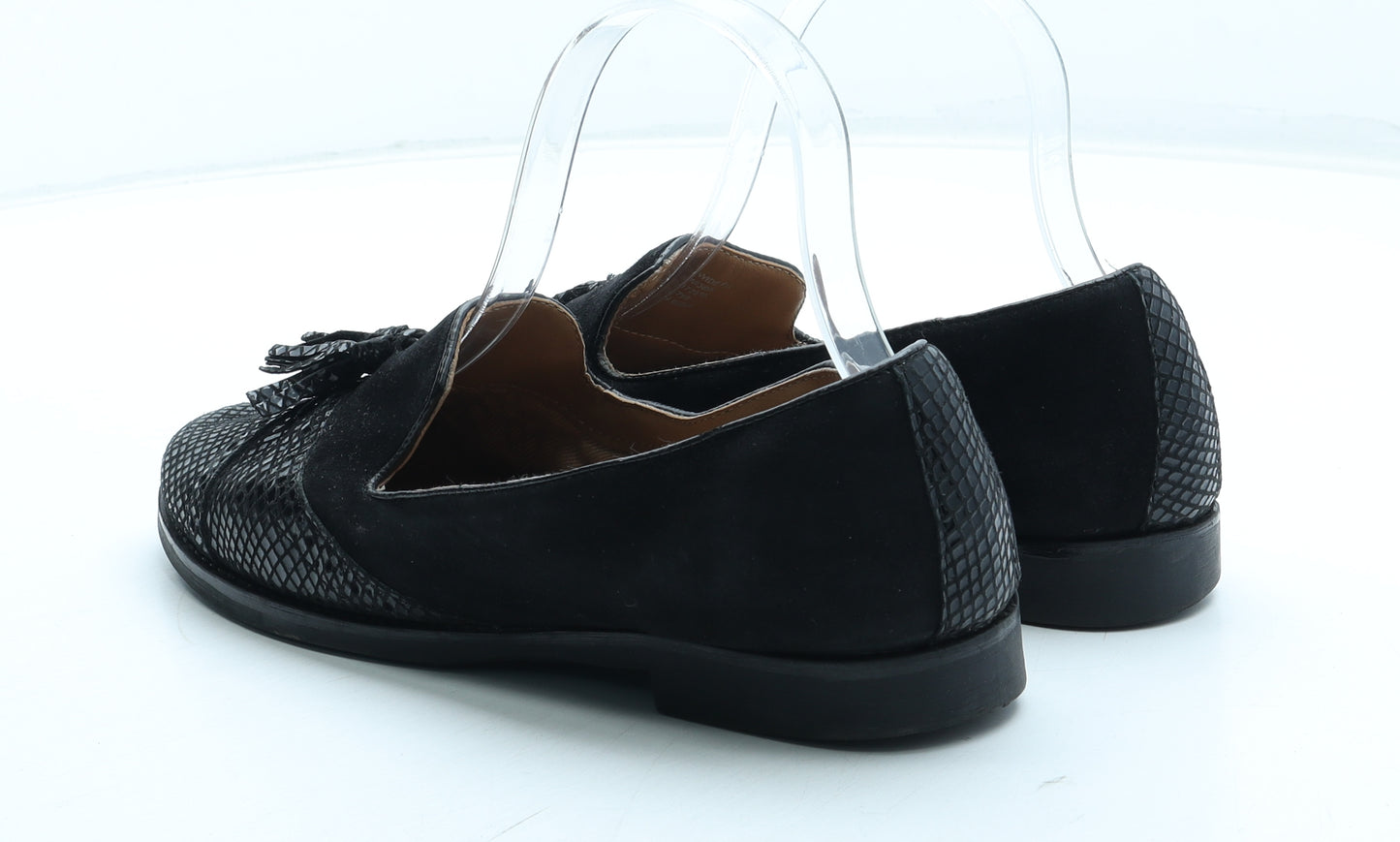 NEXT Womens Black Geometric Leather Loafer Flat UK - Wide Fit