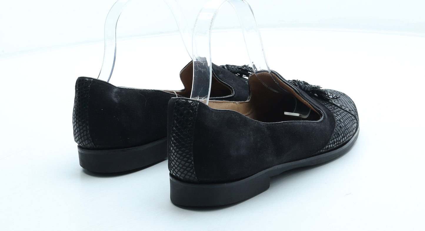NEXT Womens Black Geometric Leather Loafer Flat UK - Wide Fit