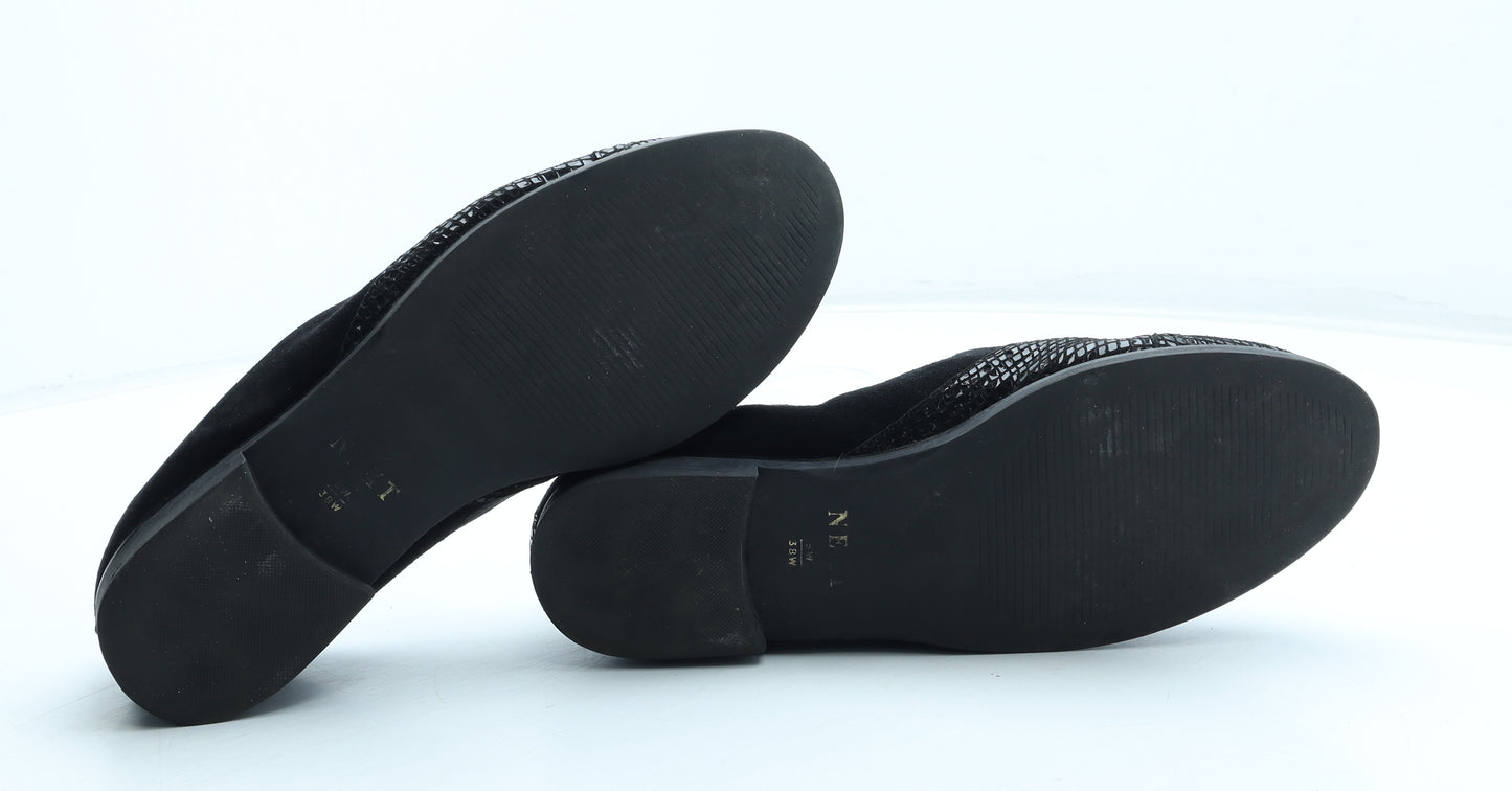 NEXT Womens Black Geometric Leather Loafer Flat UK - Wide Fit