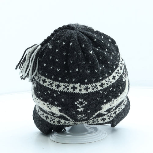 Snarby Mens Black Fair Isle Wool Winter Hat Size S