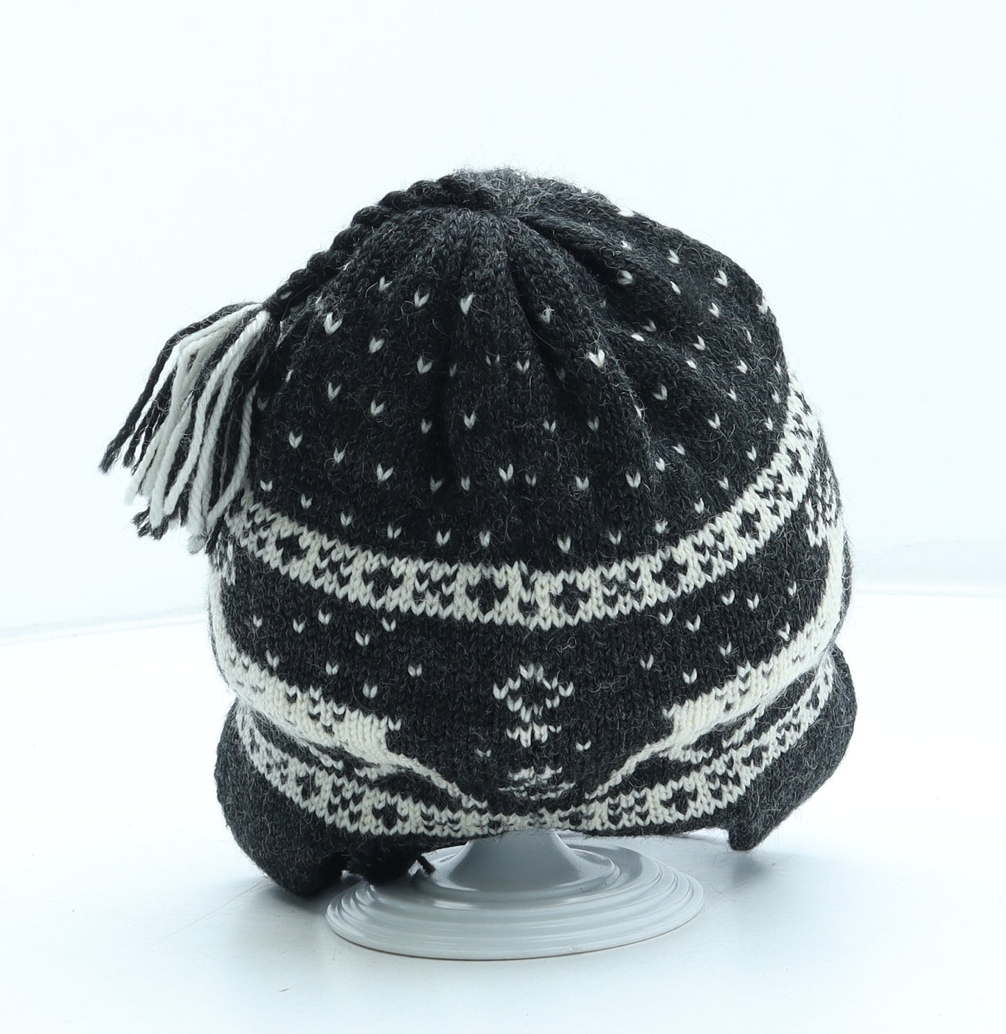 Snarby Mens Black Fair Isle Wool Winter Hat Size S