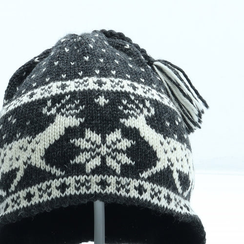 Snarby Mens Black Fair Isle Wool Winter Hat Size S
