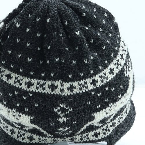 Snarby Mens Black Fair Isle Wool Winter Hat Size S