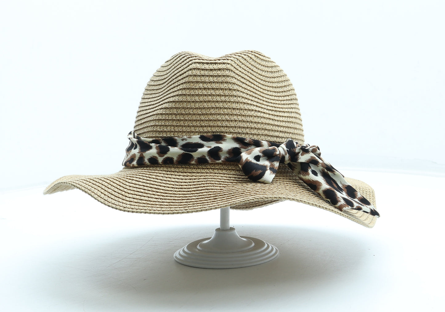Preworn Womens Brown Animal Print Paper Sun Hat One Size - Leopard Pattern Bow