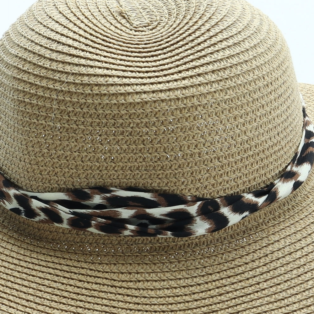 Preworn Womens Brown Animal Print Paper Sun Hat One Size - Leopard Pattern Bow