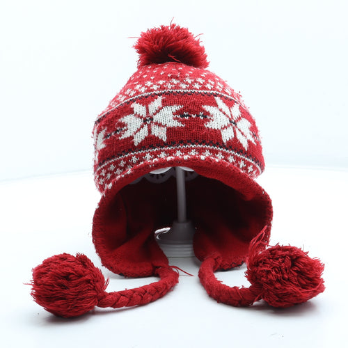H&M Boys Red Fair Isle Acrylic Winter Hat One Size