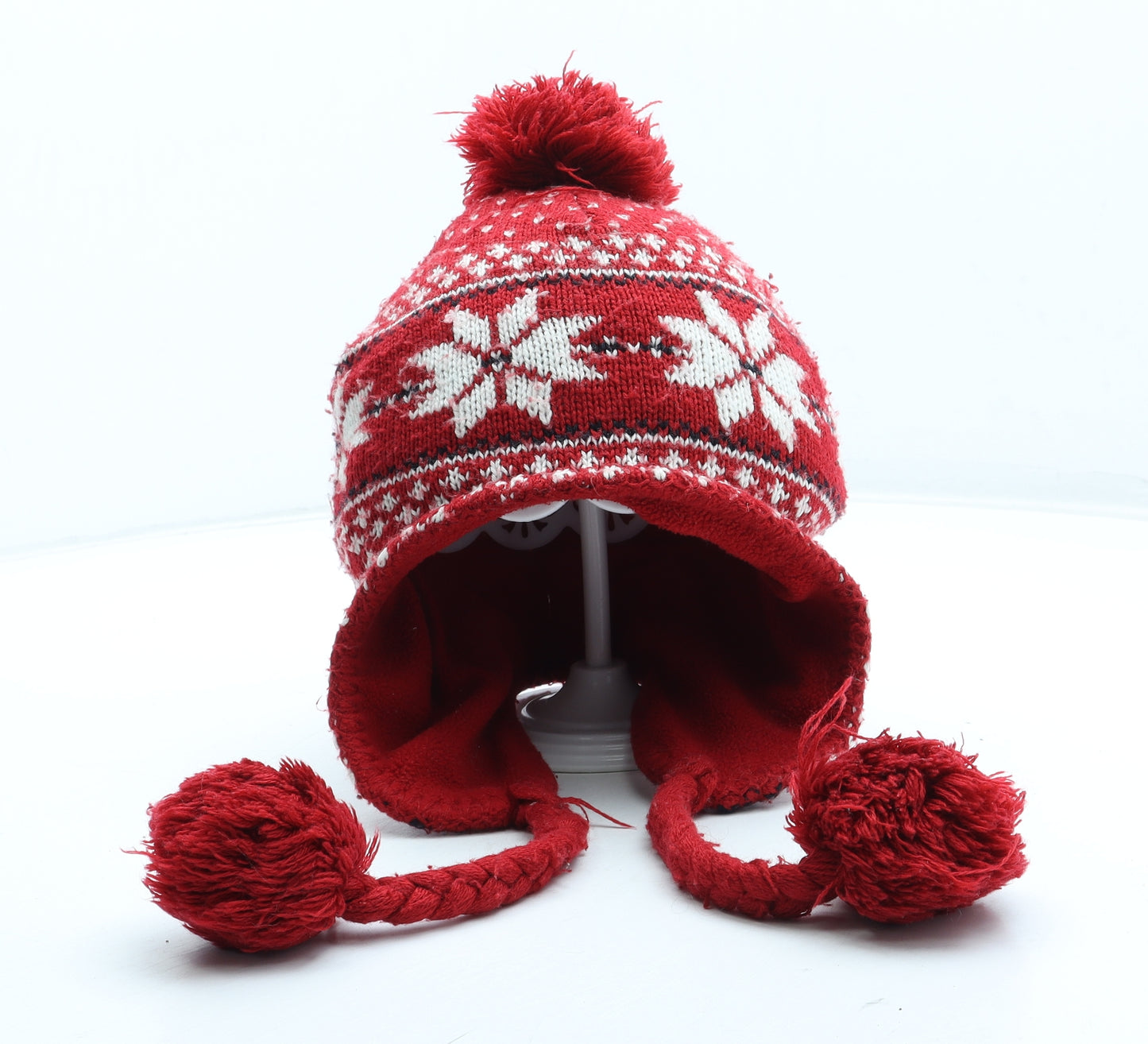 H&M Boys Red Fair Isle Acrylic Winter Hat One Size