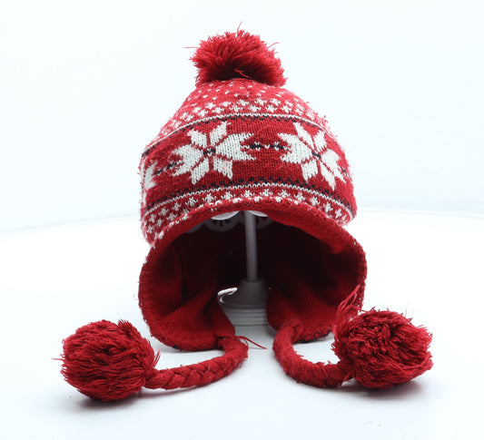 H&M Boys Red Fair Isle Acrylic Winter Hat One Size