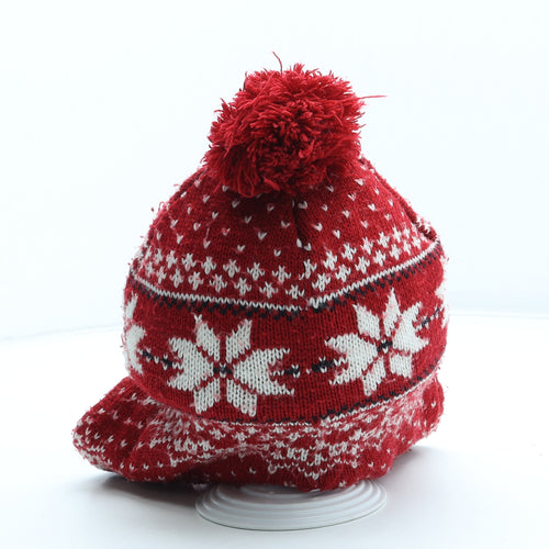 H&M Boys Red Fair Isle Acrylic Winter Hat One Size
