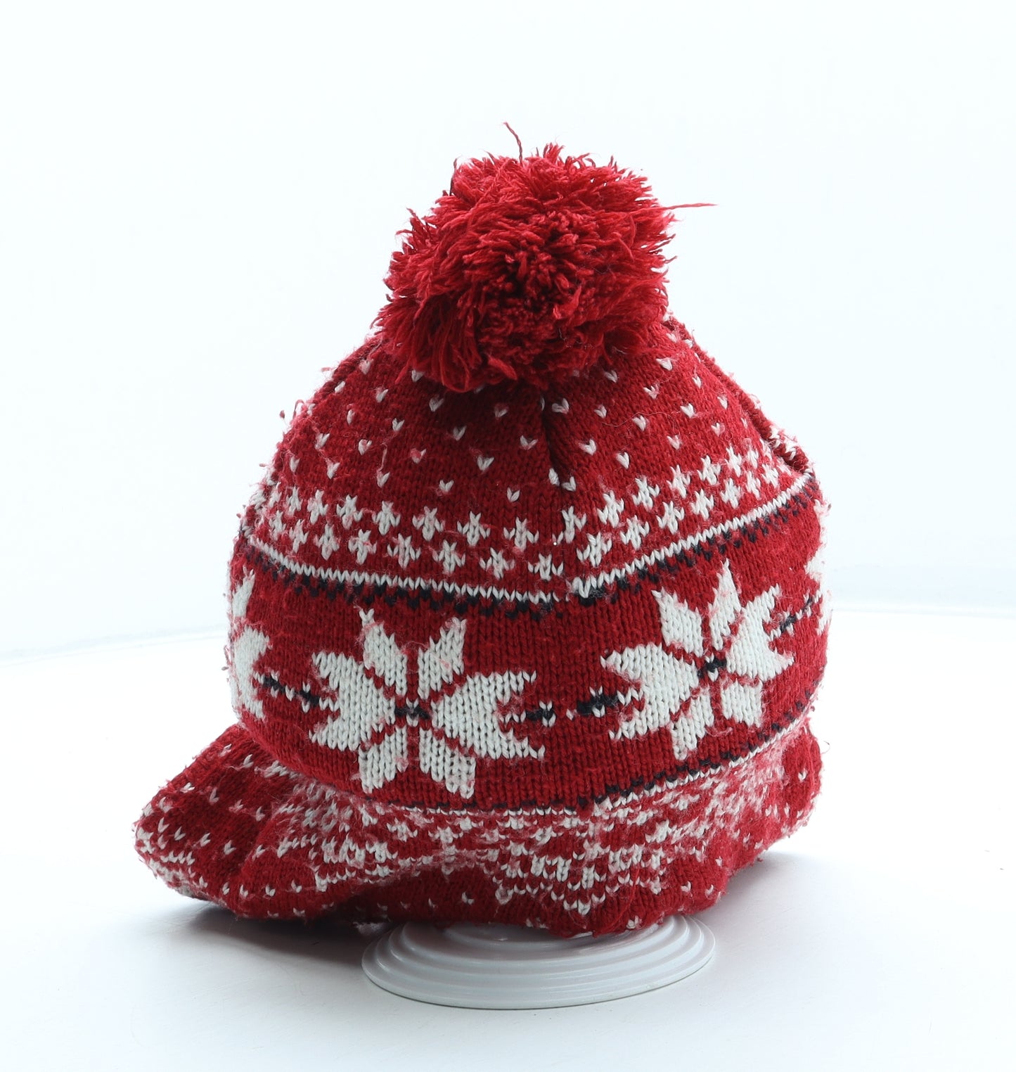 H&M Boys Red Fair Isle Acrylic Winter Hat One Size