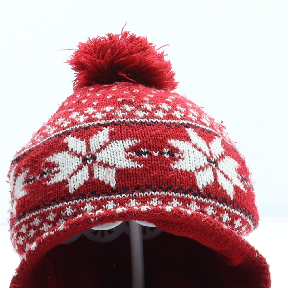 H&M Boys Red Fair Isle Acrylic Winter Hat One Size
