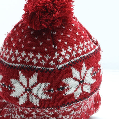 H&M Boys Red Fair Isle Acrylic Winter Hat One Size