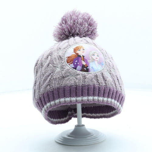 Frozen Girls Purple Acrylic Bobble Hat Size S - Frozen Anna Elsa