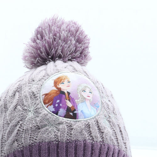 Frozen Girls Purple Acrylic Bobble Hat Size S - Frozen Anna Elsa