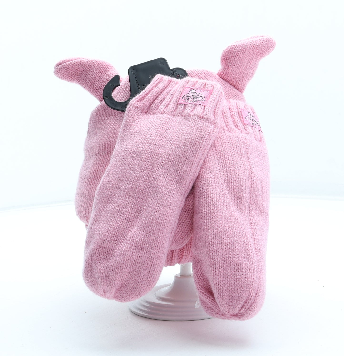 Marks and Spencer Girls Pink Acrylic Beanie One Size - Percy Pig Mittens Included UK Size 6-10 Years