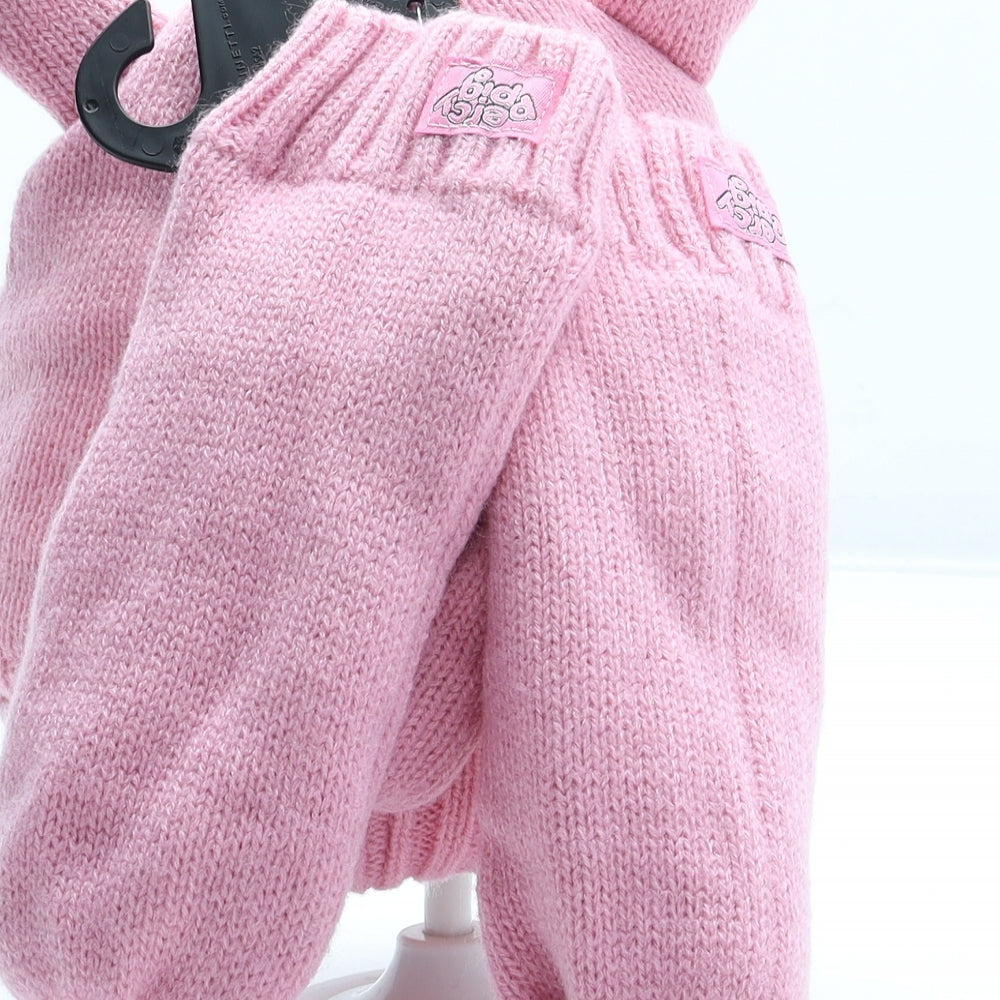 Marks and Spencer Girls Pink Acrylic Beanie One Size - Percy Pig Mittens Included UK Size 6-10 Years