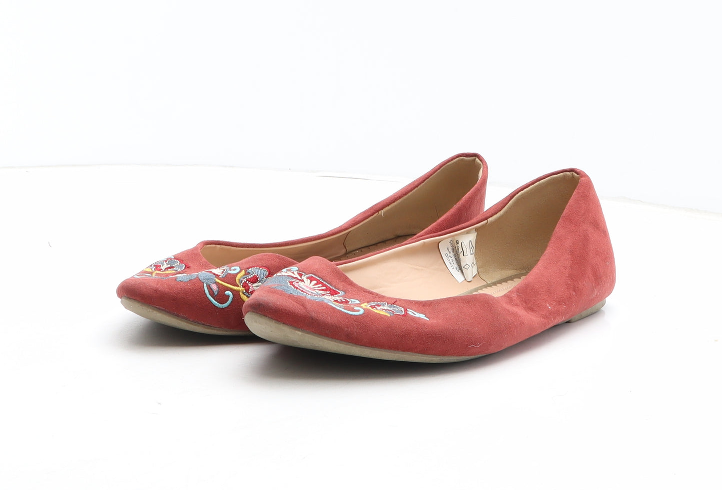 Sole Sensation Womens Red Geometric Fabric Ballet Flat UK