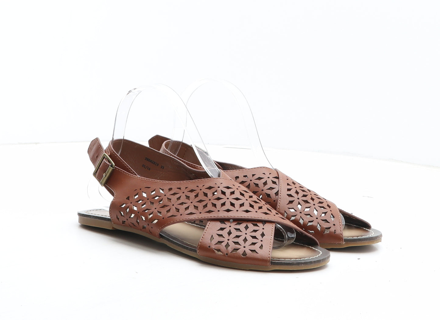 Emilio Lucax Womens Brown Geometric Synthetic Slingback Sandal UK