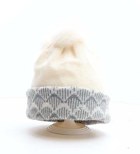 Holga Haapanieni Womens Beige Geometric Wool Bobble Hat One Size