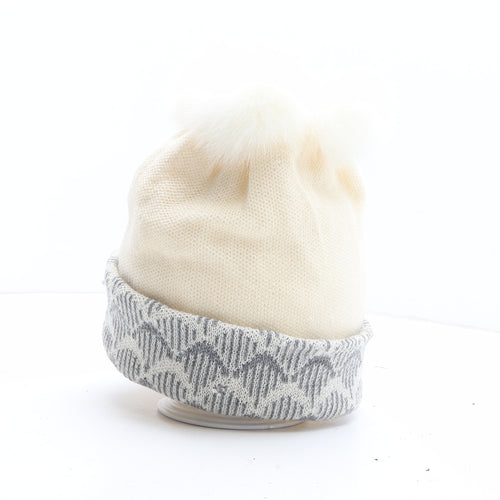 Holga Haapanieni Womens Beige Geometric Wool Bobble Hat One Size