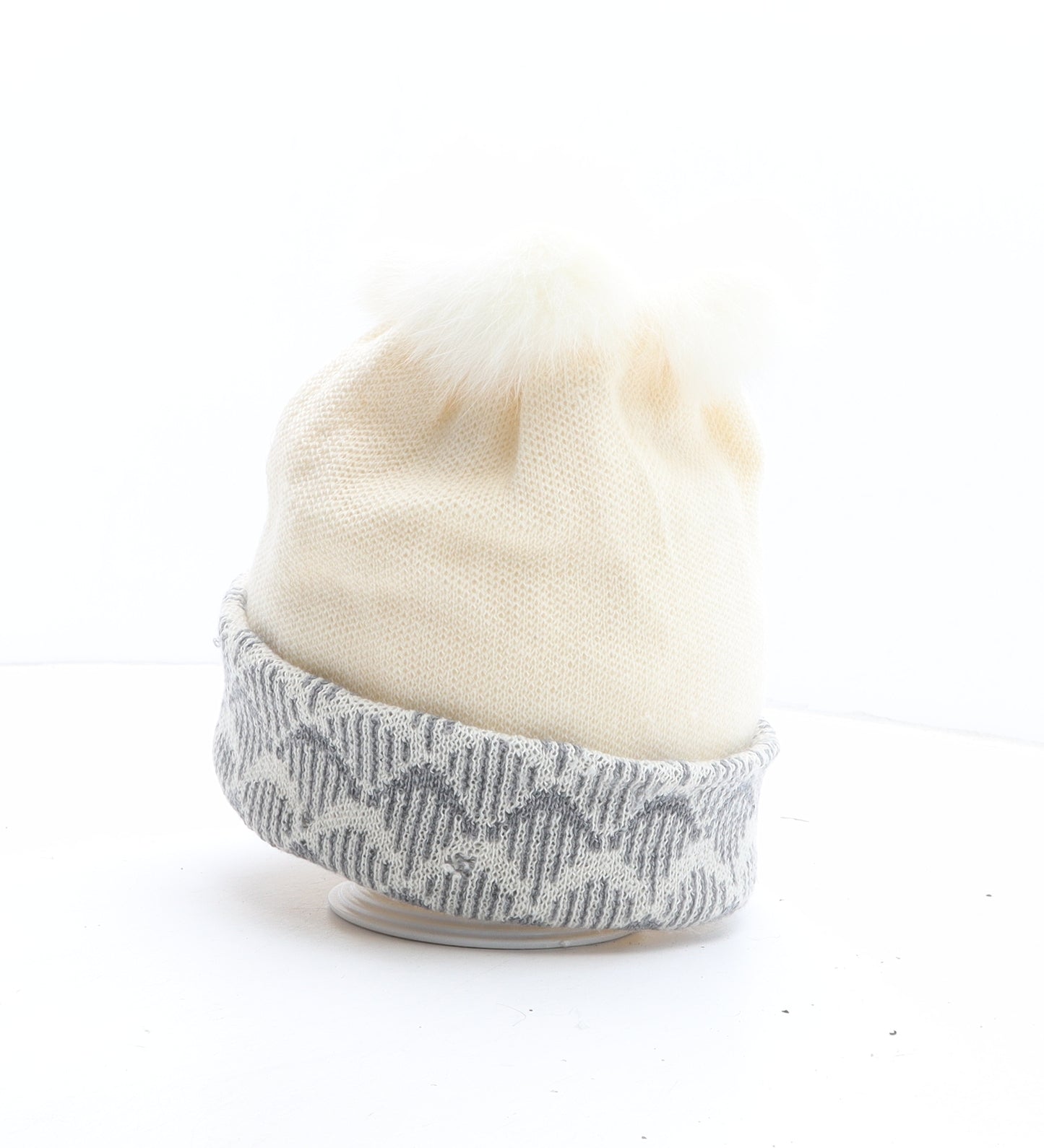 Holga Haapanieni Womens Beige Geometric Wool Bobble Hat One Size