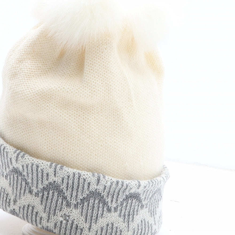 Holga Haapanieni Womens Beige Geometric Wool Bobble Hat One Size