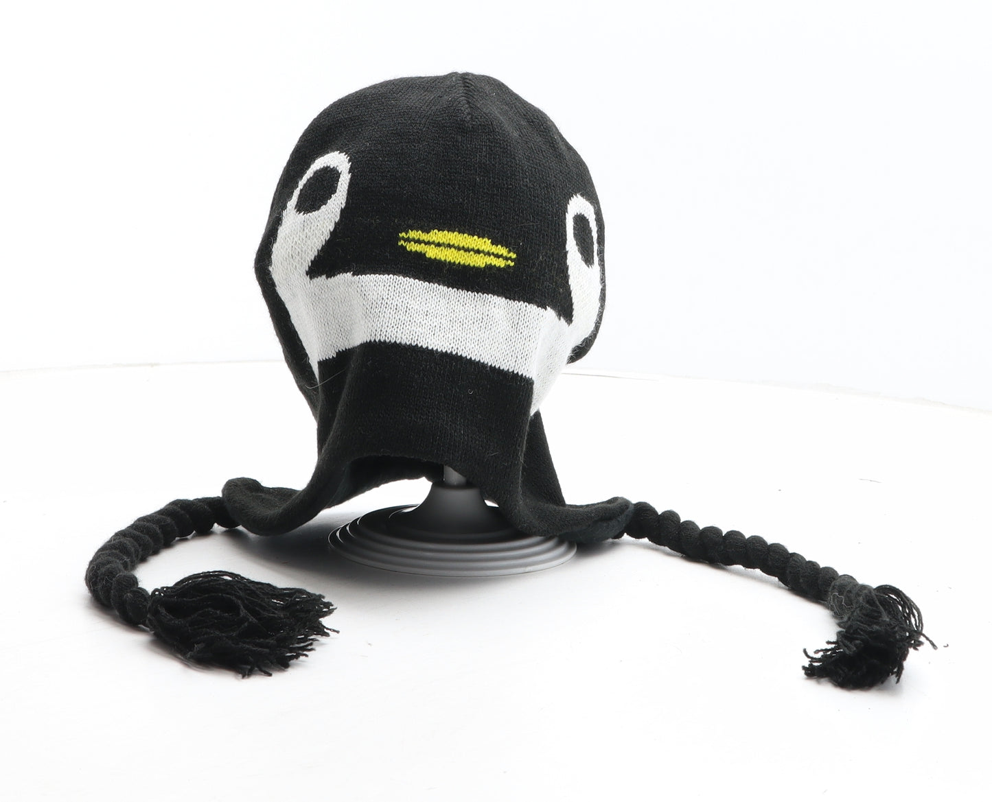 Preworn Womens Black Acrylic Winter Hat One Size - Penguin Detail
