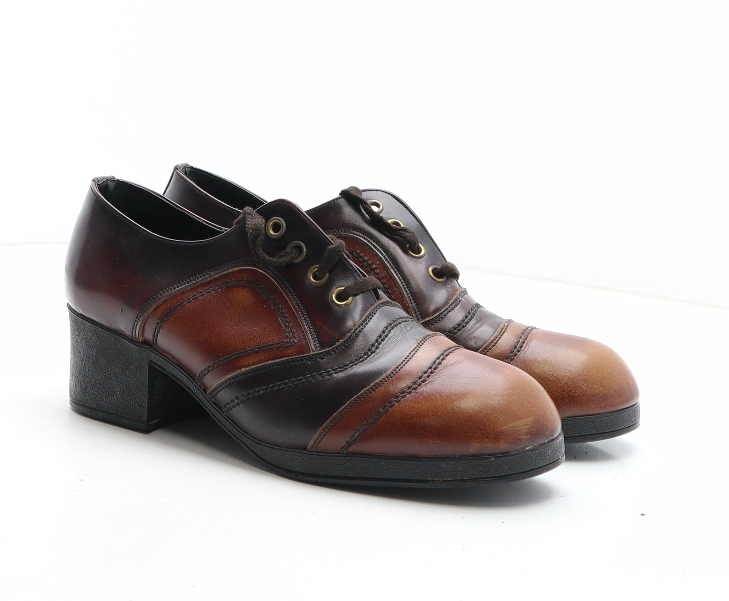 County Womens Brown Colourblock Leather Court Heel UK
