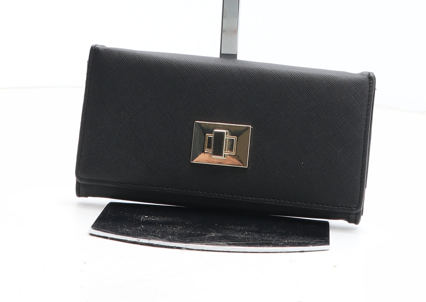 Preworn Womens Black Polyurethane Bow Tie Wallet Size M