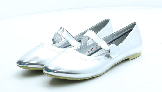 Essex Womens Silver Polyurethane Slip On Flat UK - Mary Jane Style