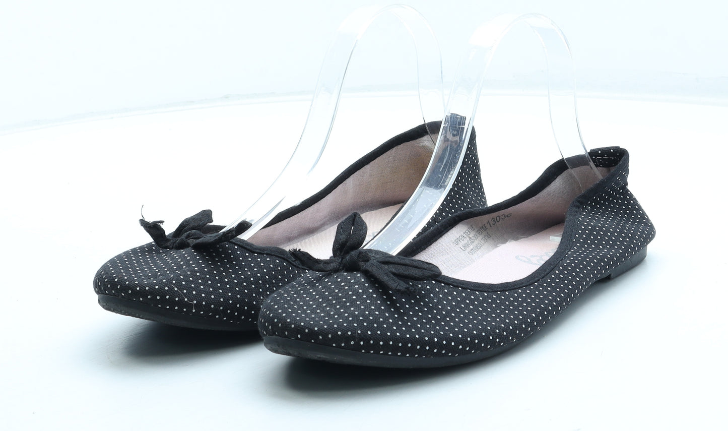 Lilley Womens Black Polka Dot Polyester Ballet Flat UK