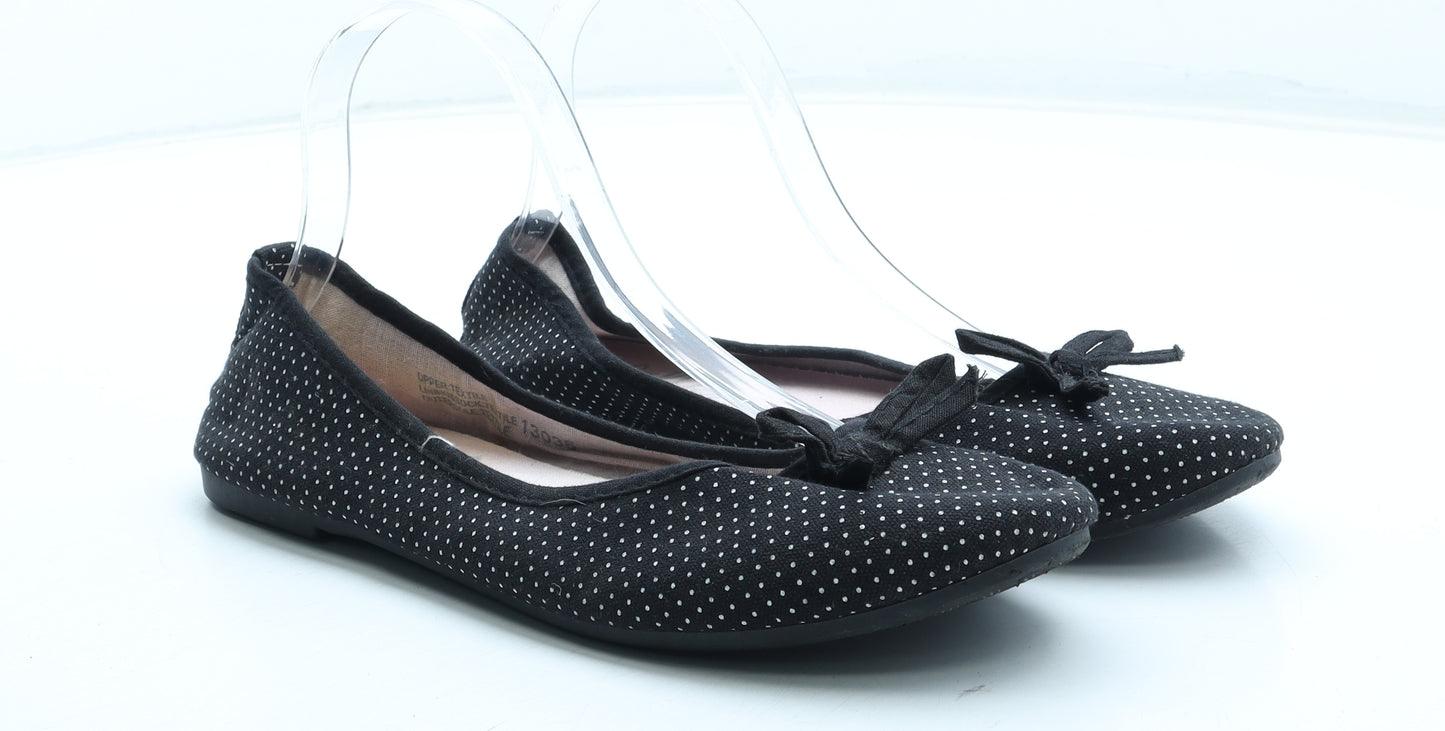 Lilley Womens Black Polka Dot Polyester Ballet Flat UK