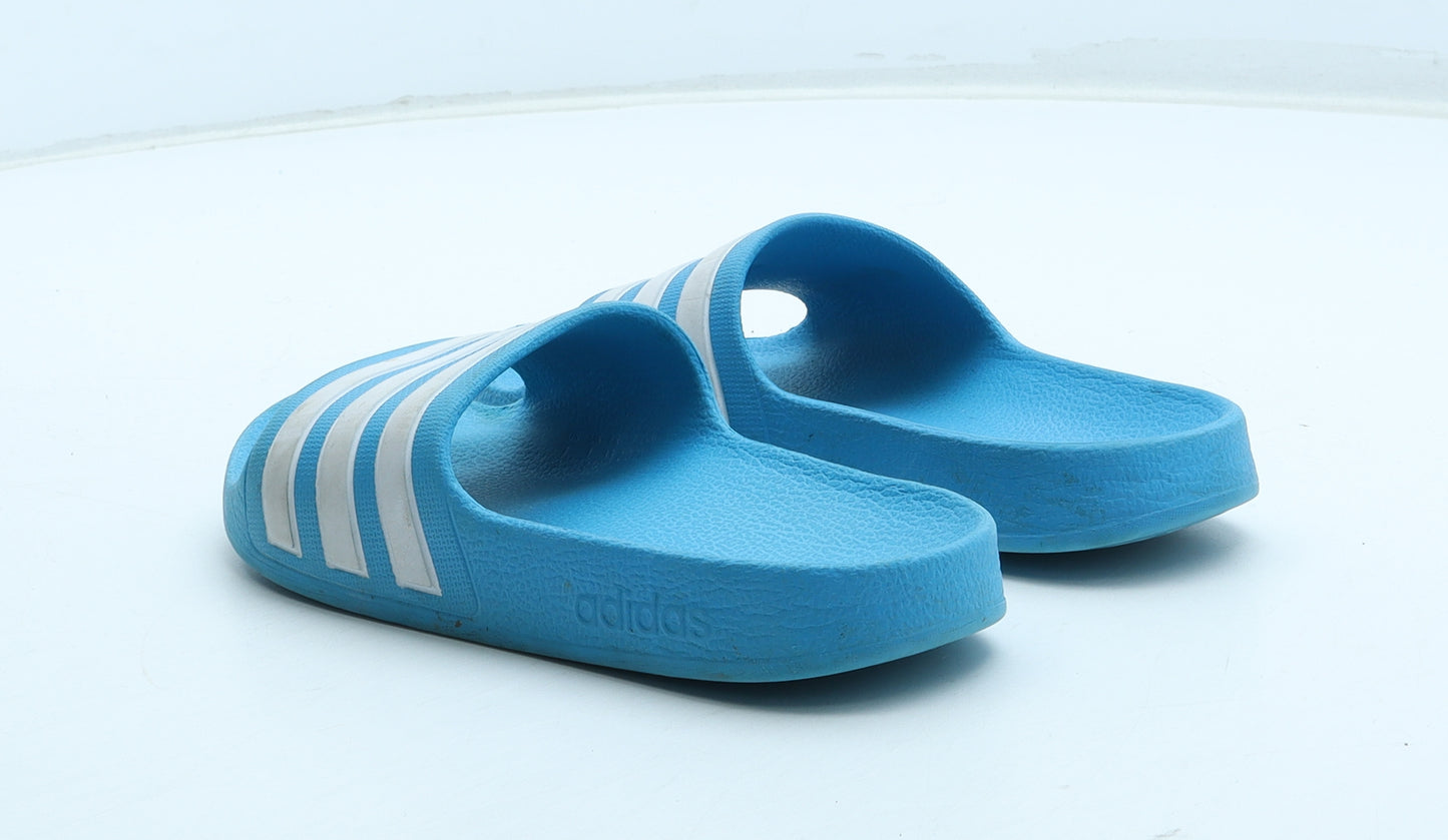 adidas Boys Blue Striped Rubber Slip On Sandal UK 1 32