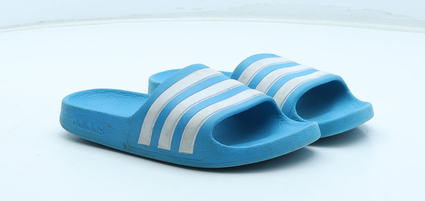 adidas Boys Blue Striped Rubber Slip On Sandal UK 1 32