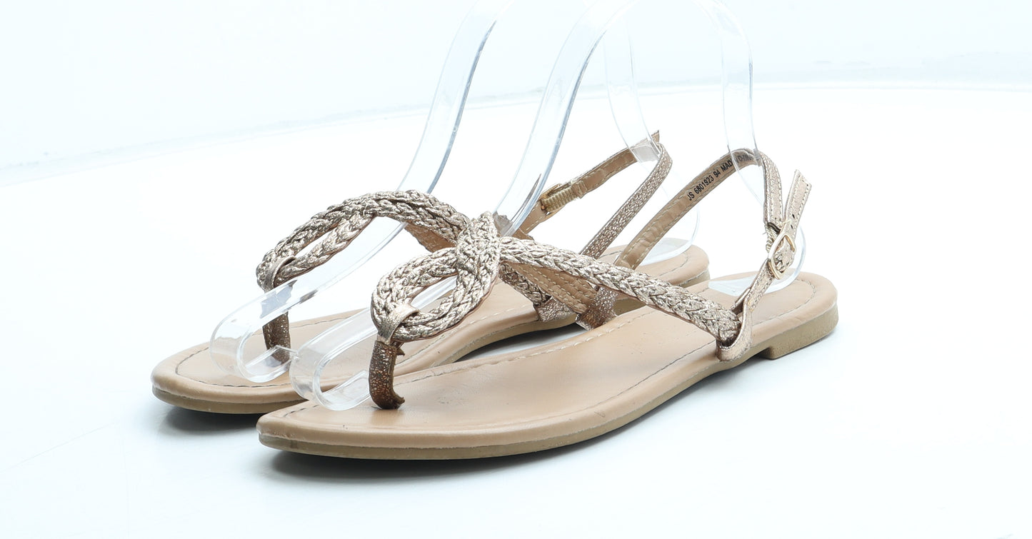 New Look Womens Gold Polyester Thong Sandal UK