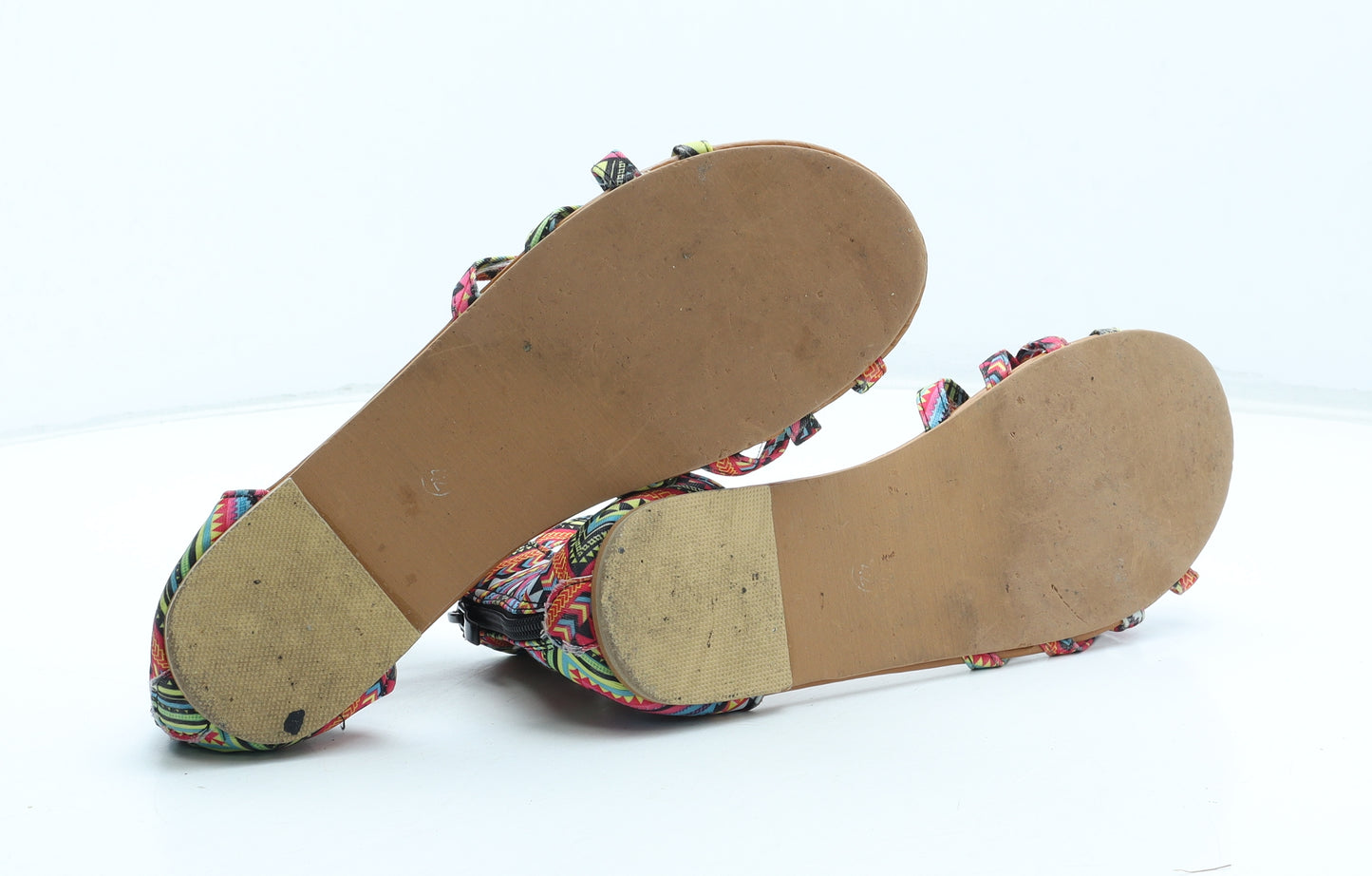 Preworn Womens Multicoloured Geometric Polyester Gladiator Sandal UK