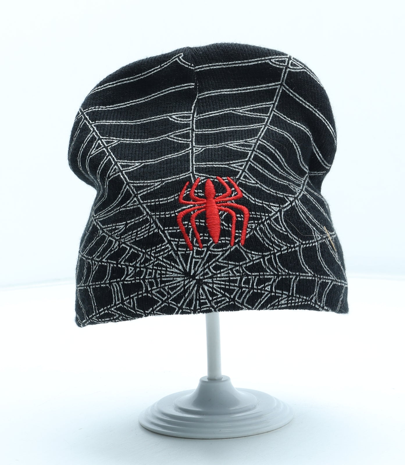 Spiderman Boys Black Geometric Acrylic Beanie Size S - Spider Man